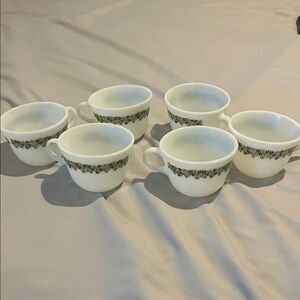 Vintage White and Green Floral Teacups Set Pyrex